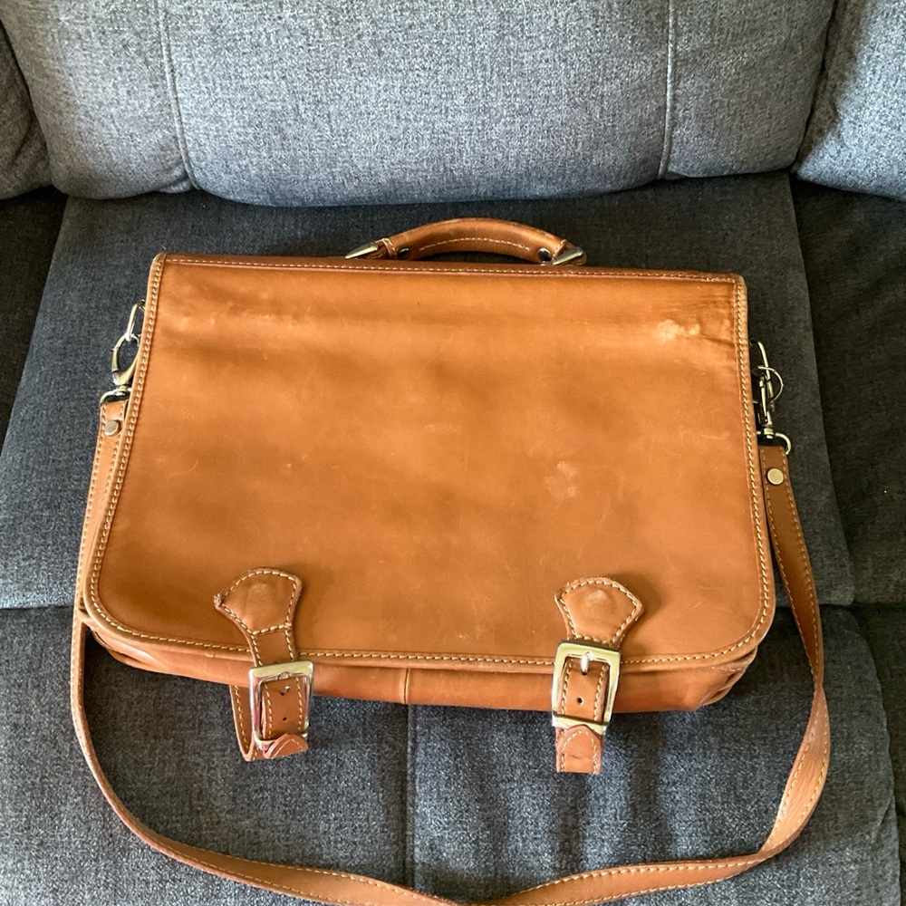 Pre-owned Vintage softside caramel leather made in Italy Briefcase 💼